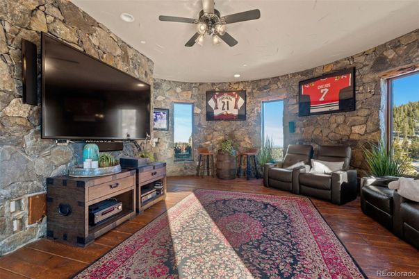 Interior, Recessed Lighting, Stone Walls, Wood Texture Flooring