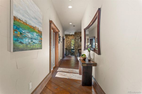 Interior, Recessed Lighting, Stone Walls, Wood Texture Flooring