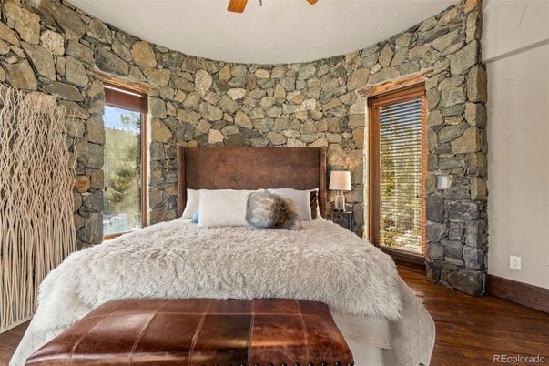 Bedroom, Interior, Stone Walls, Wood Texture Flooring