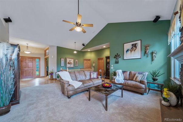 Fireplace, Interior, Living room, Pendant Lights, Recessed Lighting, Wood Texture Flooring