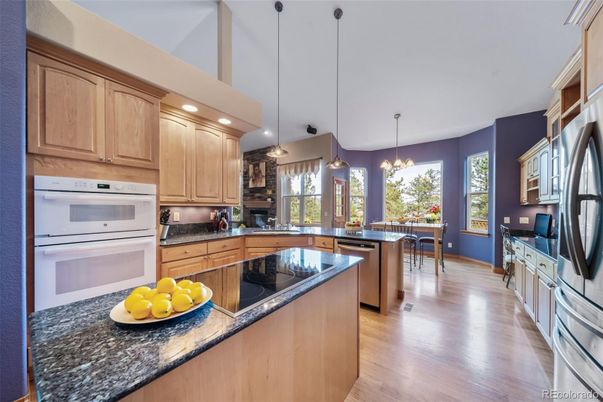Chandelier, Dining room, Interior, Kitchen, Pendant Lights, Recessed Lighting, Wood Texture Flooring
