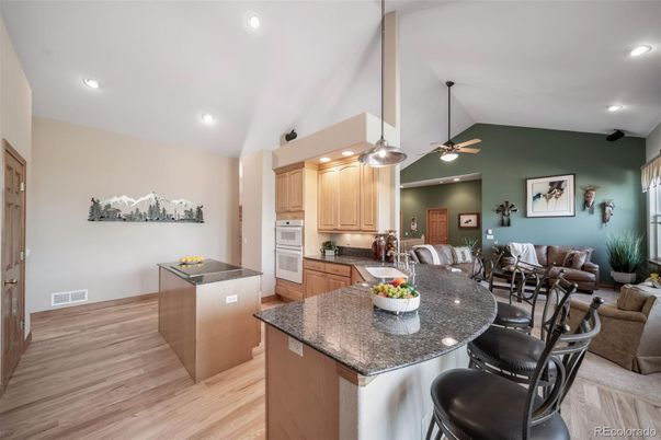 Interior, Kitchen, Living room, Pendant Lights, Recessed Lighting, Wood Texture Flooring