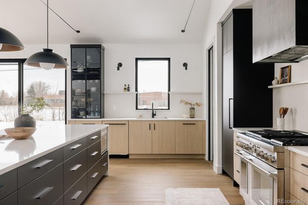 Interior, Kitchen, Pendant Lights, Stainless Steel Appliances, Wood Texture Flooring