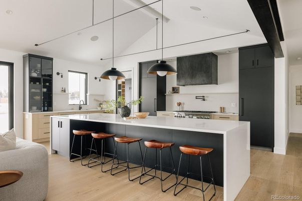 Interior, Kitchen, Pendant Lights, Recessed Lighting, Wood Texture Flooring