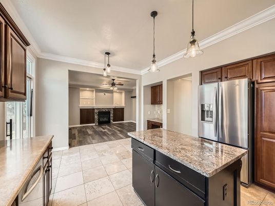 Interior, Kitchen, Pendant Lights, Stainless Steel Appliances, Wood Texture Flooring