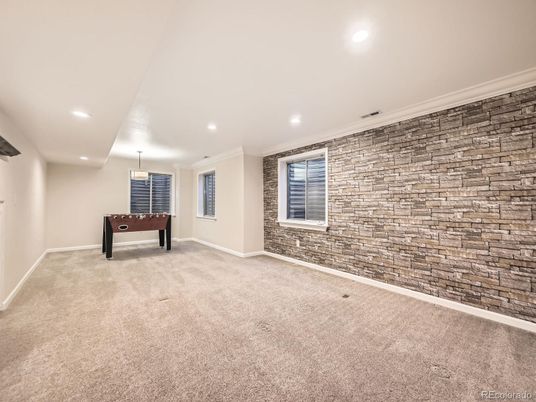Empty room, Game Room, Interior, Recessed Lighting, Stone Walls