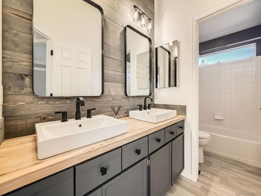 Bathroom, Dual Sink Vanities, Interior, Wood Texture Flooring