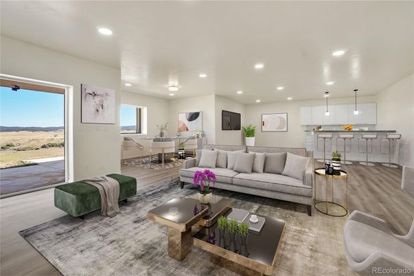 Dining room, Interior, Living room, Pendant Lights, Recessed Lighting, Wood Texture Flooring