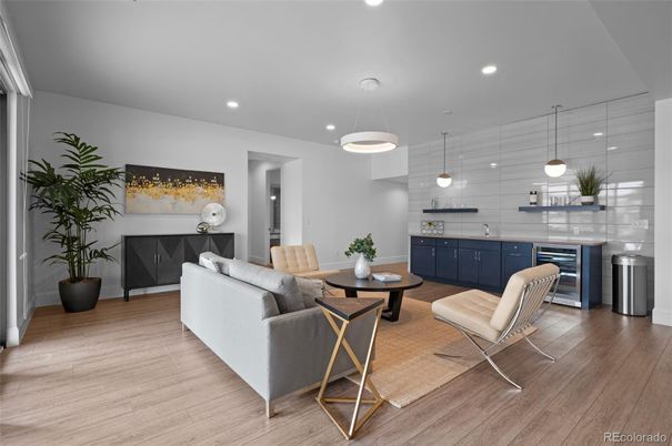 Fireplace, Interior, Kitchen, Living room, Pendant Lights, Recessed Lighting, Wood Texture Flooring