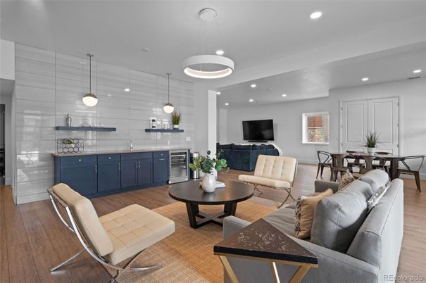 Dining room, Interior, Kitchen, Living room, Pendant Lights, Recessed Lighting, Stainless Steel Appliances, Wood Texture Flooring