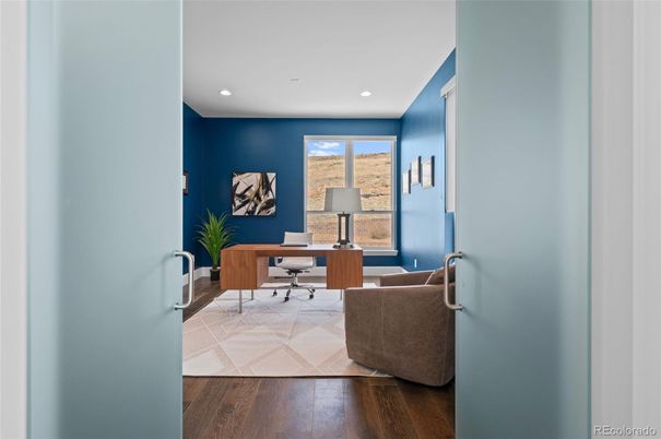 Home Office, Interior, Recessed Lighting, Wood Texture Flooring