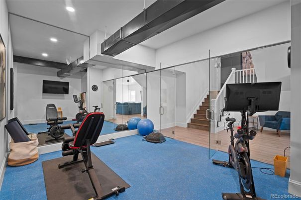 Fitness Equipment, Interior, Recessed Lighting, Wood Texture Flooring