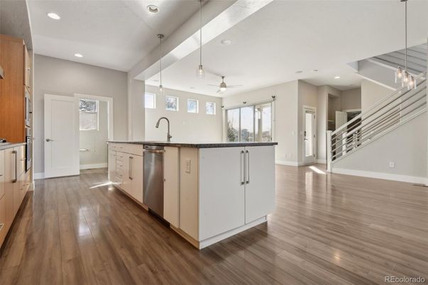 Interior, Kitchen, Pendant Lights, Recessed Lighting, Wood Texture Flooring