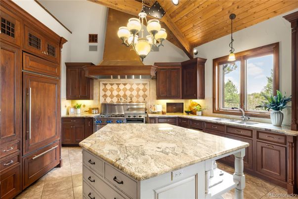 Interior, Kitchen, Pendant Lights, Recessed Lighting, Stainless Steel Appliances, Wooden Beams, Wooden Ceilings