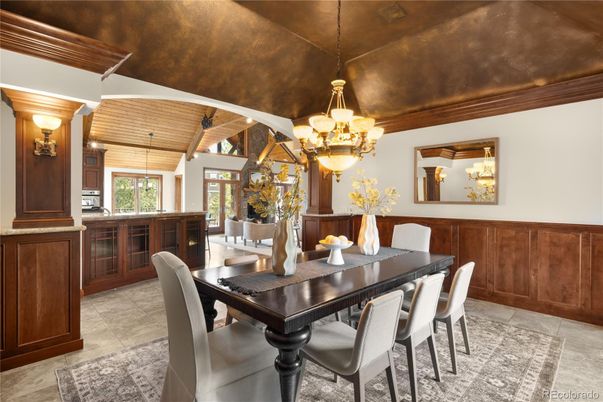 Chandelier, Dining room, Interior, Pendant Lights, Wooden Beams, Wooden Ceilings