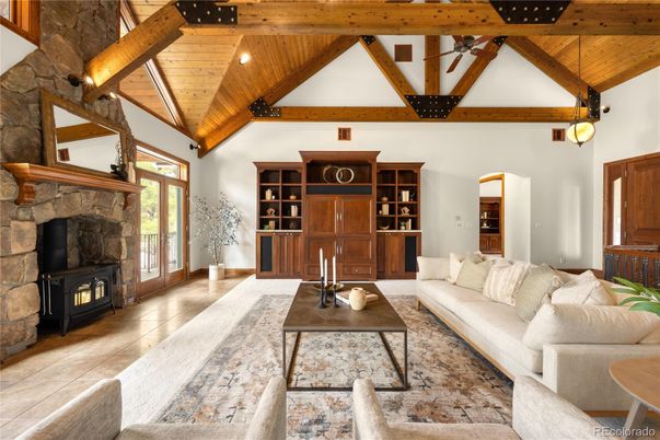 Fireplace, Interior, Living room, Pendant Lights, Wooden Beams, Wooden Ceilings