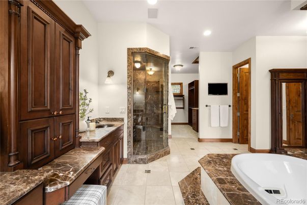Bathroom, Dual Sink Vanities, Glass Shower, Interior, Recessed Lighting