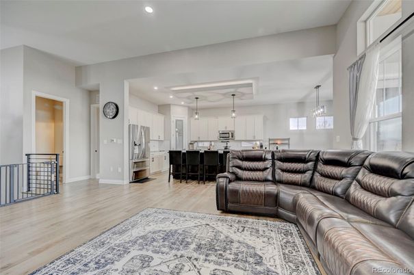 Interior, Kitchen, Living room, Pendant Lights, Recessed Lighting, Wood Texture Flooring