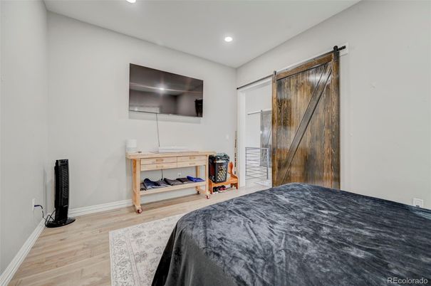 Bedroom, Interior, Recessed Lighting, Wood Texture Flooring