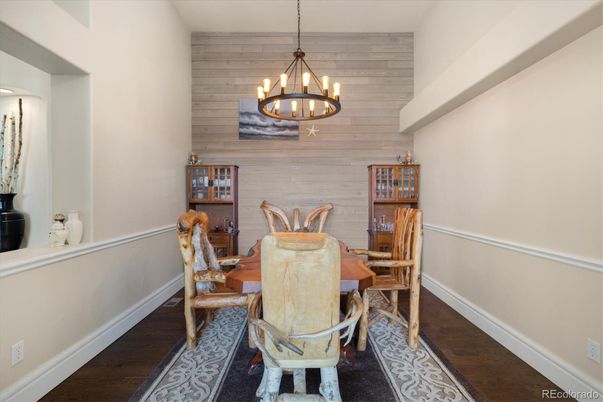 Chandelier, Dining room, Interior, Pendant Lights, Wood Texture Flooring, Wooden Walls