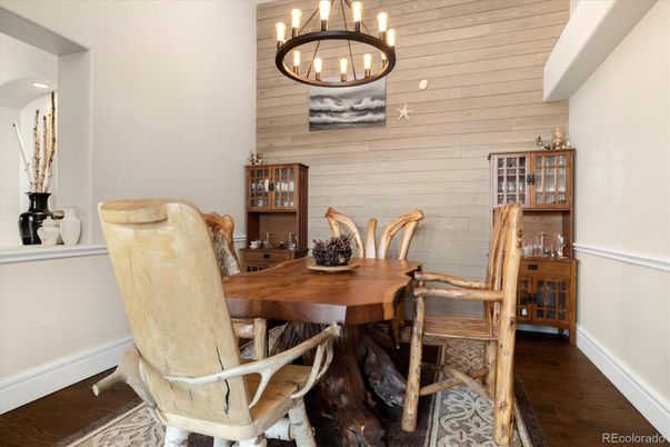 Chandelier, Dining room, Interior, Wood Texture Flooring
