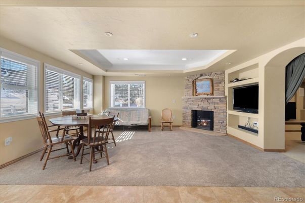 Dining room, Fireplace, Interior, Recessed Lighting
