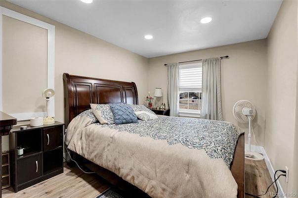 Bedroom, Interior, Recessed Lighting, Wood Texture Flooring