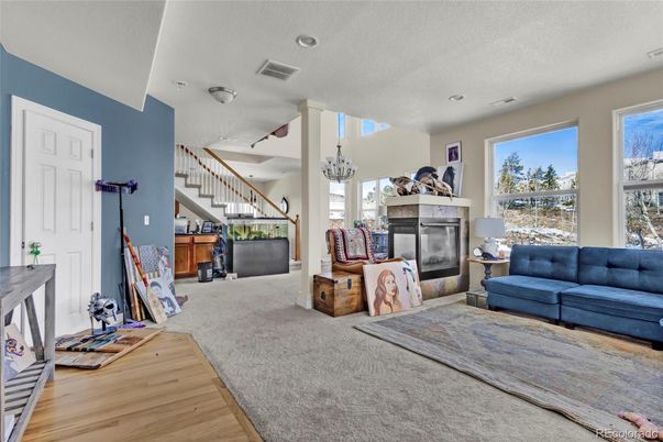 Chandelier, Fireplace, Interior, Recessed Lighting, Wood Texture Flooring