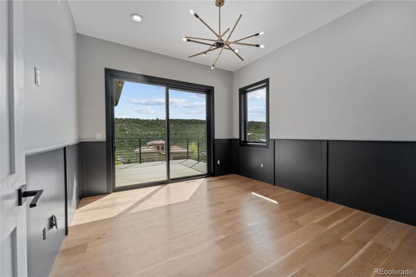 Empty room, Interior, Pendant Lights, Recessed Lighting, Wood Texture Flooring