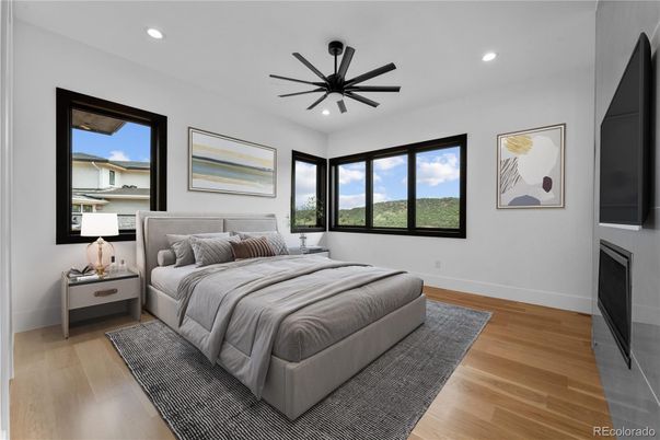 Bedroom, Interior, Recessed Lighting, Wood Texture Flooring