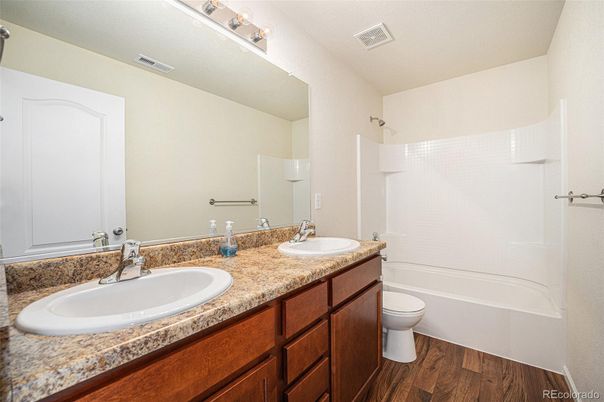 Bathroom, Dual Sink Vanities, Interior, Wood Texture Flooring