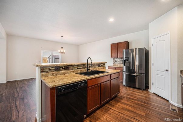 Interior, Kitchen, Pendant Lights, Recessed Lighting, Wood Texture Flooring