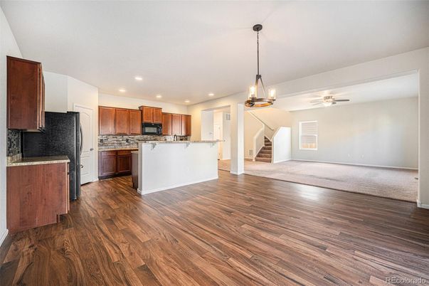Interior, Kitchen, Pendant Lights, Recessed Lighting, Wood Texture Flooring