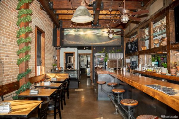 Dining room, Interior, Kitchen, Pendant Lights, Stone Walls, Wooden Beams