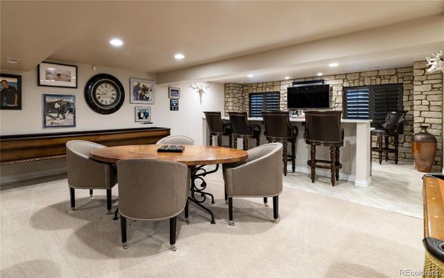 Dining room, Interior, Recessed Lighting, Stone Walls