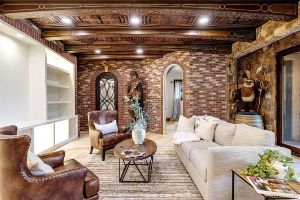 Interior, Living room, Recessed Lighting, Stone Walls