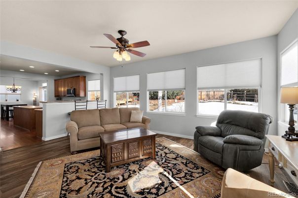 Interior, Kitchen, Living room, Pendant Lights, Recessed Lighting, Wood Texture Flooring