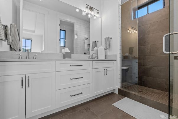 Bathroom, Dual Sink Vanities, Glass Shower, Interior