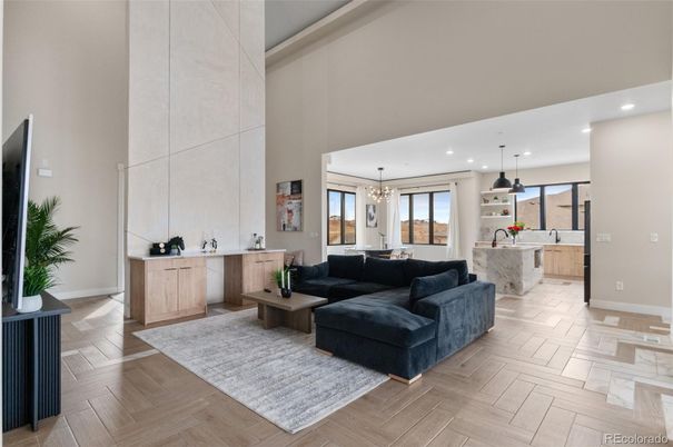 Interior, Kitchen, Living room, Pendant Lights, Recessed Lighting, Wood Texture Flooring