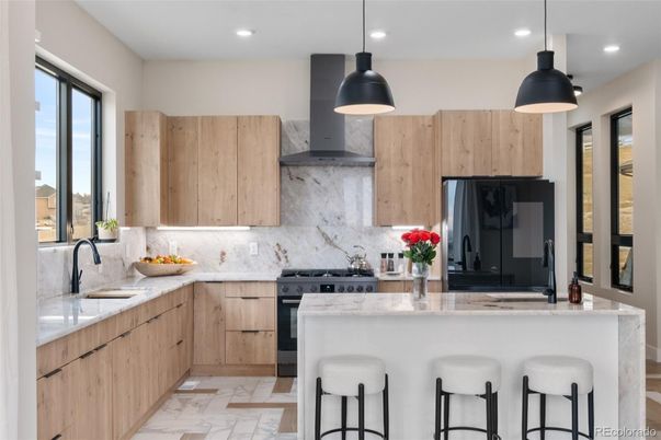 Interior, Kitchen, Marble, Pendant Lights, Recessed Lighting, Stainless Steel Appliances