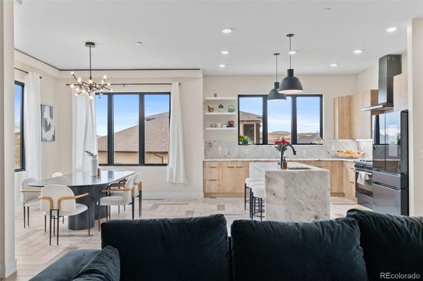 Dining room, Interior, Kitchen, Pendant Lights, Recessed Lighting, Stainless Steel Appliances