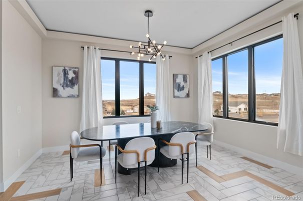 Dining room, Interior, Marble, Pendant Lights