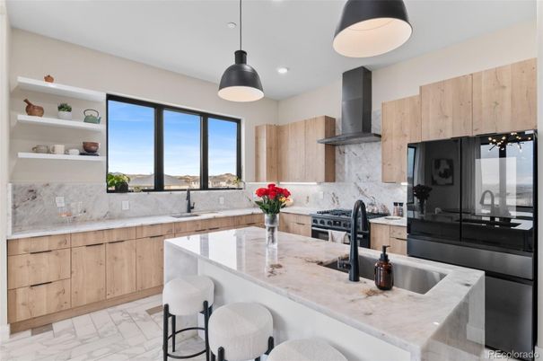 Interior, Kitchen, Marble, Pendant Lights, Recessed Lighting, Stainless Steel Appliances