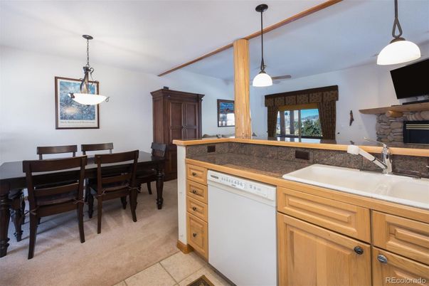 Dining room, Fireplace, Interior, Kitchen, Pendant Lights