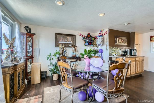 Dining room, Interior, Recessed Lighting, Wood Texture Flooring