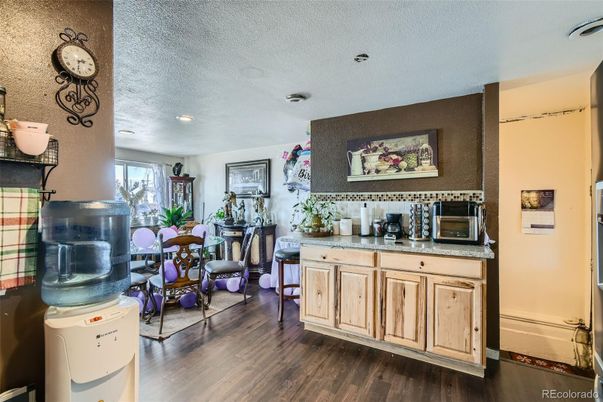 Dining room, Interior, Recessed Lighting, Wood Texture Flooring