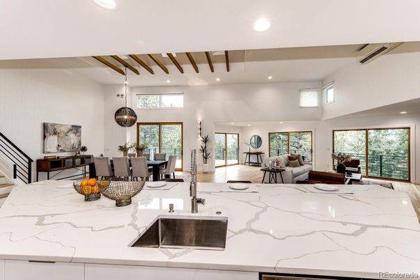 Dining room, Interior, Kitchen, Living room, Pendant Lights, Recessed Lighting, Wooden Beams