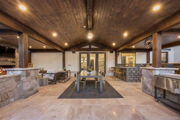 Fireplace, Interior, Recessed Lighting, Wooden Ceilings
