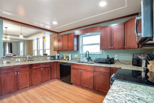 Interior, Kitchen, Pendant Lights, Recessed Lighting, Wood Texture Flooring