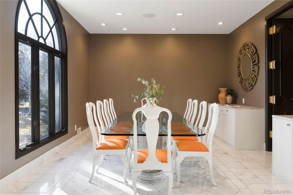 Dining room, Interior, Marble, Recessed Lighting